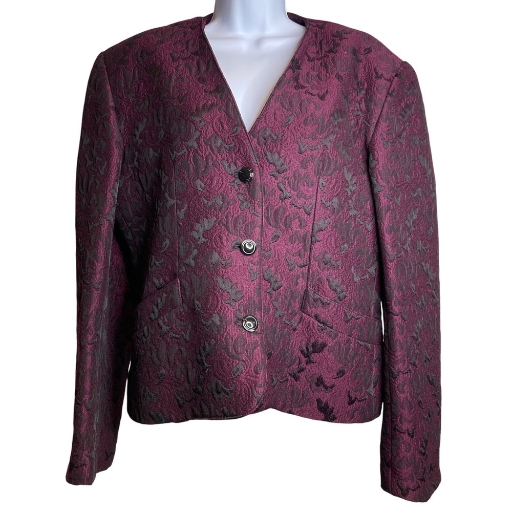 CARLA CARINI Wool Blend Purple Floral Blazer Sz 8 Quiet Luxury Made in Italy